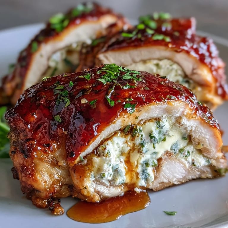 Juicy oven-roasted Hot Honey Ricotta Stuffed Chicken served alongside a vibrant green salad, showcasing the creamy ricotta peeking from the golden-brown slices.
