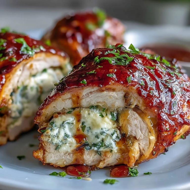 Sizzling Hot Honey Ricotta Stuffed Chicken brushed with a glossy glaze, steam rising from the tender meat and melted cheese filling in a rustic kitchen setting.