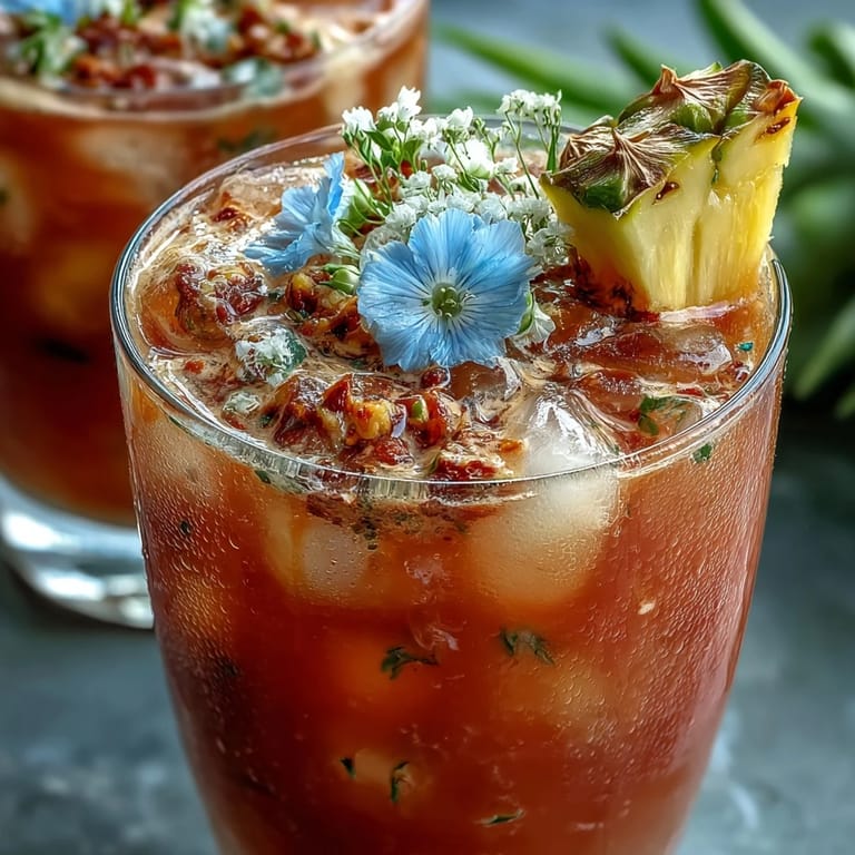Overhead view of a pitcher of Iced Guava Passionfruit Drink surrounded by fresh guava and passionfruit slices.