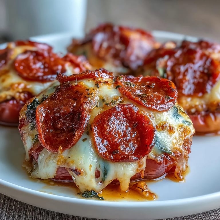 Cheesy stuffed peppers filled with savory marinara, Italian sausage, and gooey mozzarella, topped with pepperoni and baked to perfection.