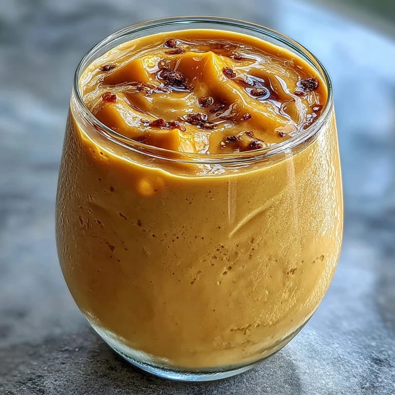 Smooth mango lassi beverage with whole milk yogurt and aromatic cardamom spice.