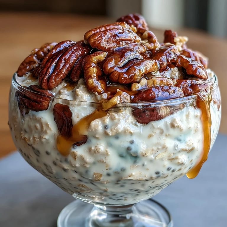 Velvety oats infused with vanilla, topped with buttery candied pecans and rich maple syrup for a wholesome start.