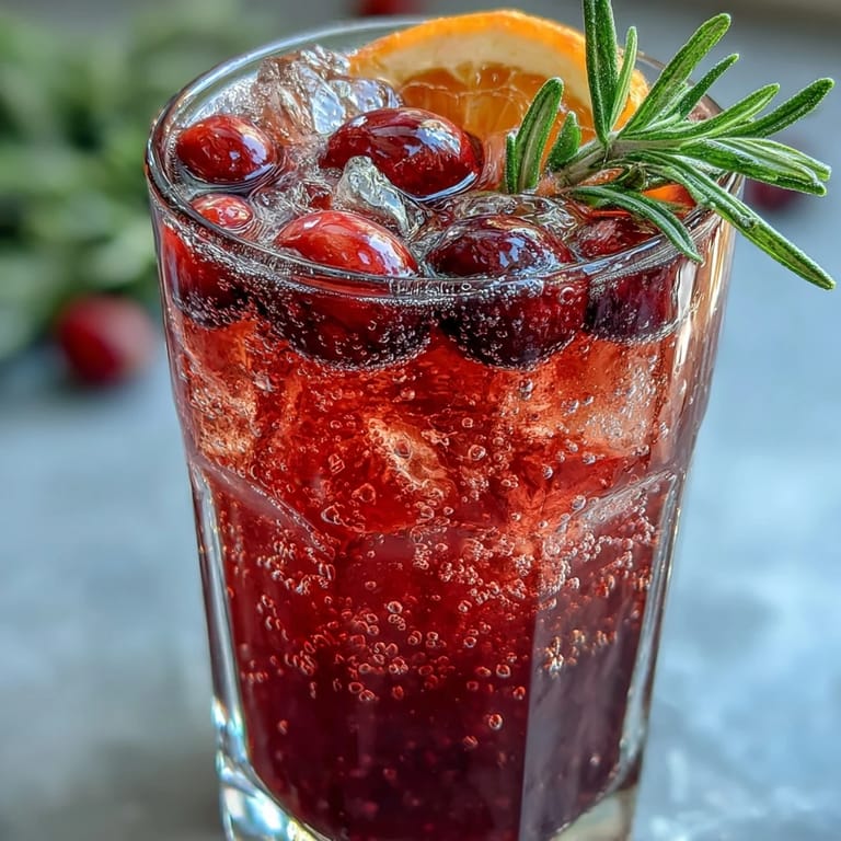 Vibrant cranberry orange sparkler with rosemary sprigs, perfect for festive brunches or holiday celebrations with family and friends.