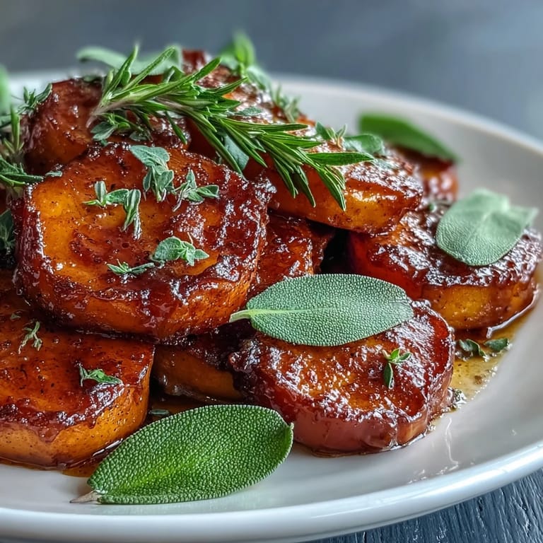 Savory-sweet candied yams baked in rich brown butter-sage glaze with hints of cinnamon and orange.