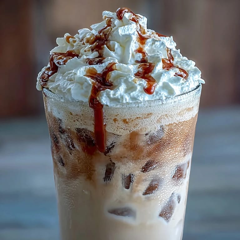 Indulgent vanilla bean frappuccino blended with homemade cold brew ice cubes, topped with whipped cream for a café-inspired treat at home.