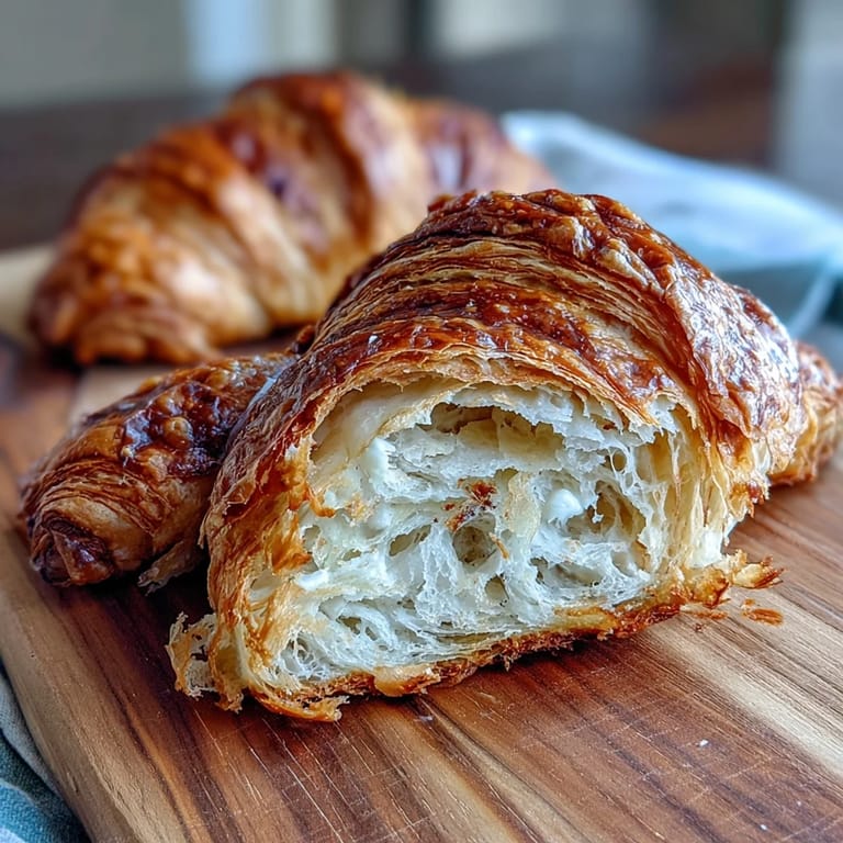 Buttery, tangy sourdough croissants fresh from the oven, showcasing their golden-brown, layered texture.
