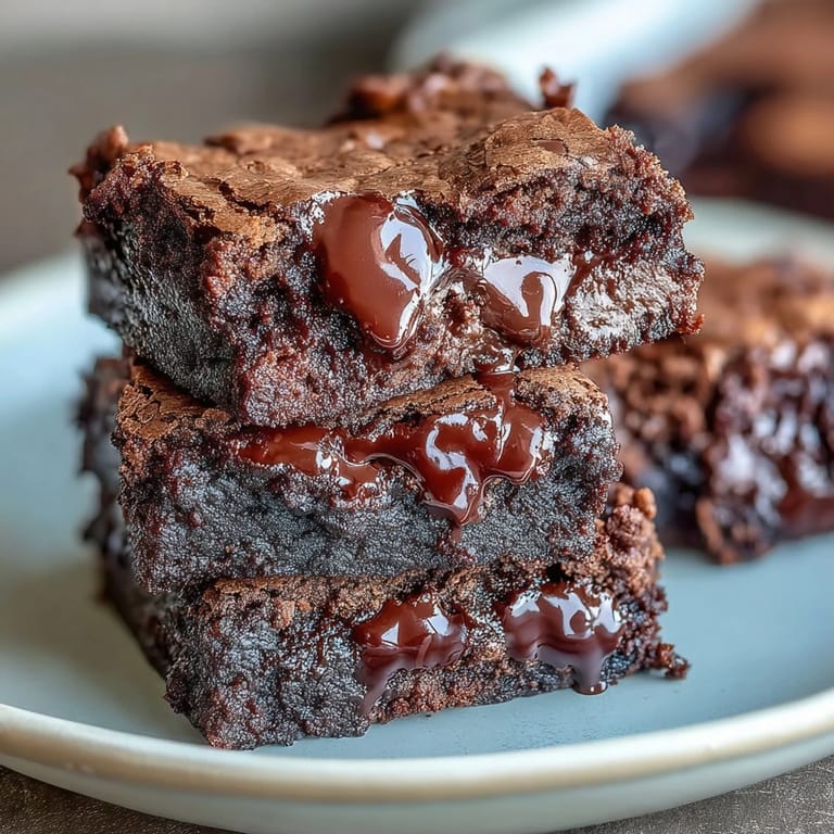 Homemade triple chocolate sourdough brownies with a gooey center, crisp edges, and pockets of melted chocolate chips.
