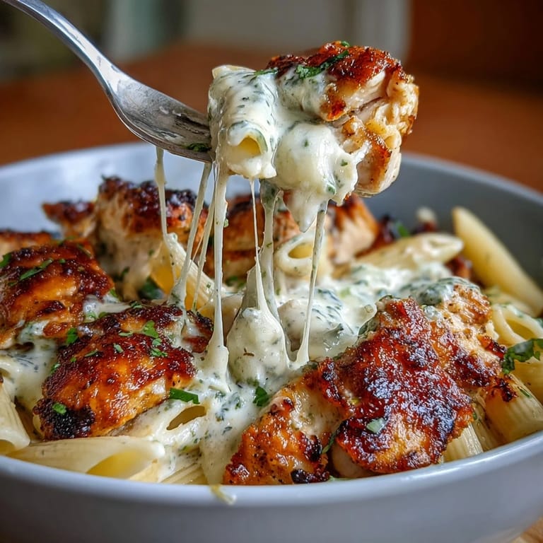 Slow-cooked Mississippi Chicken Pasta with creamy sauce, pepperoncini, and Parmesan for a comforting, hearty meal.