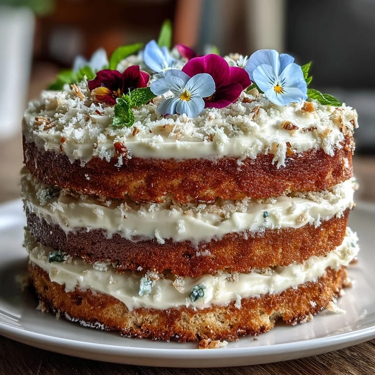 Elegant naked cake layered with lemon curd and whipped cream, topped with colorful edible flowers for a spring celebration.