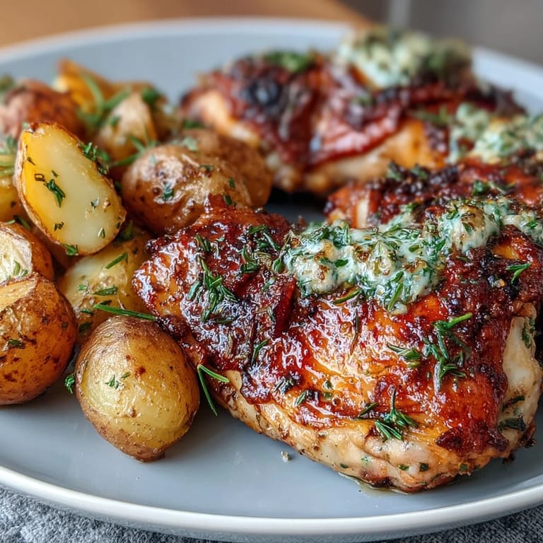 Juicy whole chicken seasoned with fresh rosemary and thyme, served with golden roasted baby potatoes for a comforting family meal.
