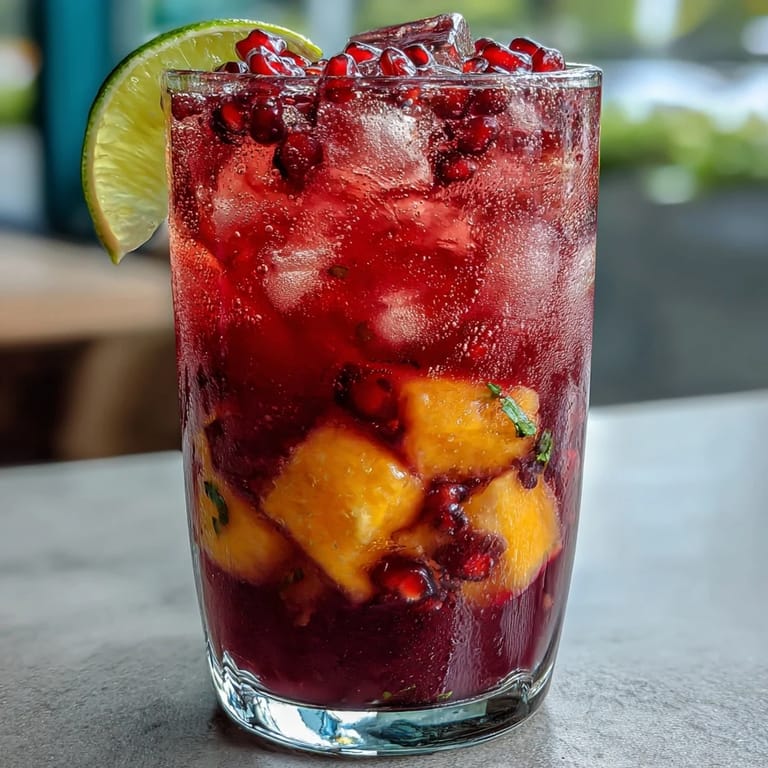 Refreshing iced beverage blending sweet mango, dragonfruit, and citrus flavors, perfect for hot summer days.  