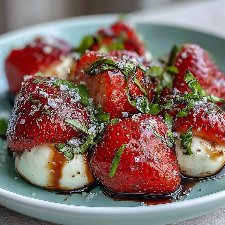 Enjoy this easy Fresh Strawberry Caprese Salad drizzled with balsamic glaze.
