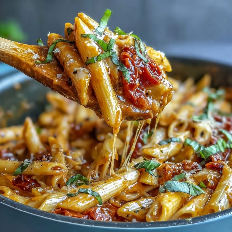 Savory One-Pot Creamy Tomato Basil Pasta dish, a vegetarian delight, generously garnished!