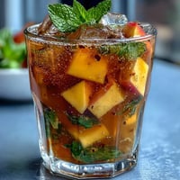 Refreshing mango peach sangria in a pitcher with sliced citrus and mint garnish, perfect for summer gatherings.